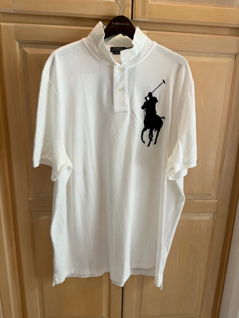 Polo Ralph Lauren White Custom Made Polo w/ Giant Navy Polo Pony.  XXL